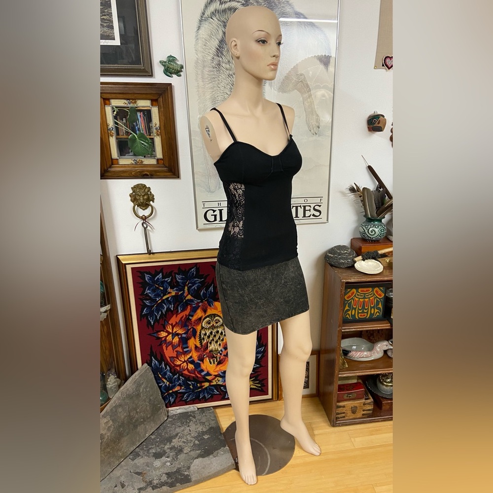 Black Cotton Bustier Top with Lace Sides